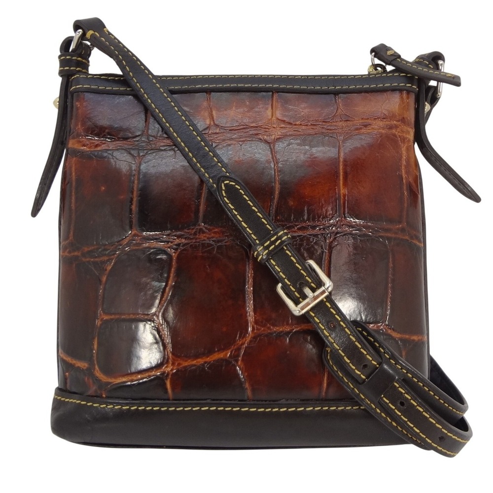 Dooney &‎ Bourke Letter Carrier Cognac Brown Croc Embossed Leather Crossbody COA